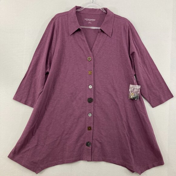 Soft Surroundings size 2X Purple Mauve Button Pattern Stretch 3/4 Sleeve Tunic - Picture 1 of 11